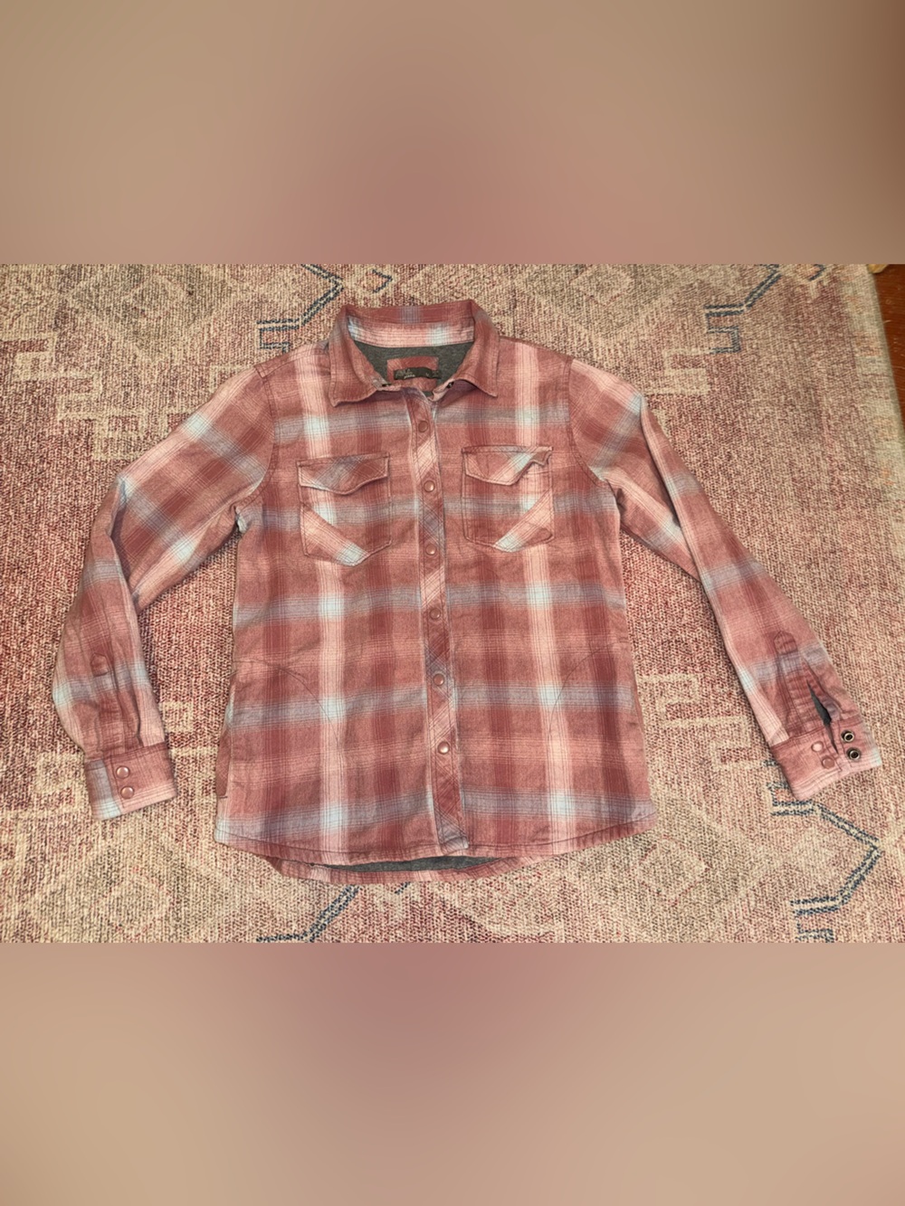 Prana Charley shirt jacket button snaps jersey lining flannel size med like new